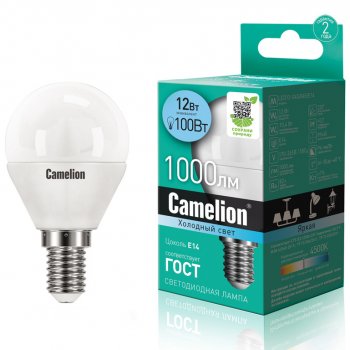 170 р. Лампа светодиодная E14 G45 12W (100W) 220V холодный CAMELION CAMELION c-led12-g45845e14  с доставкой в г. Кемерово. Увеличить фотографию 1