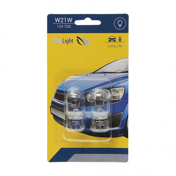 111 р. Лампа 12V W21W W3x16d блистер (2шт.) CLEARLIGHT CLEARLIGHT cl-w21w-12v 2b  с доставкой в г. Кемерово. Увеличить фотографию 1