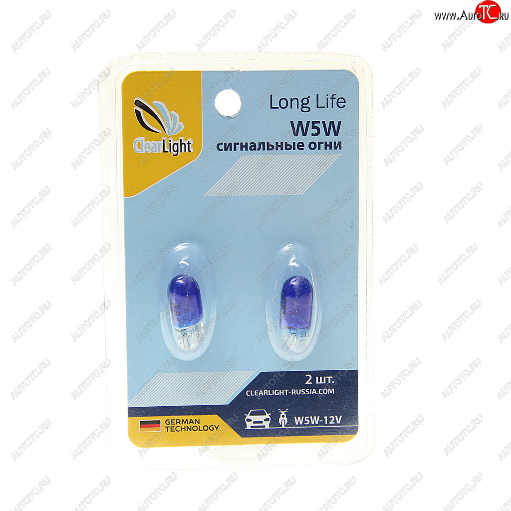 55 р. Лампа 12V W5W T10 W2.1x9.5d блистер (2шт.) CLEARLIGHT CLEARLIGHT cl-w5w-12v 2b (blue)  с доставкой в г. Кемерово