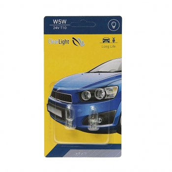 55 р. Лампа 24V W5W T10 W2.1x9.5d блистер (2шт.) CLEARLIGHT CLEARLIGHT cl-w5w-24v 2b  с доставкой в г. Кемерово. Увеличить фотографию 1