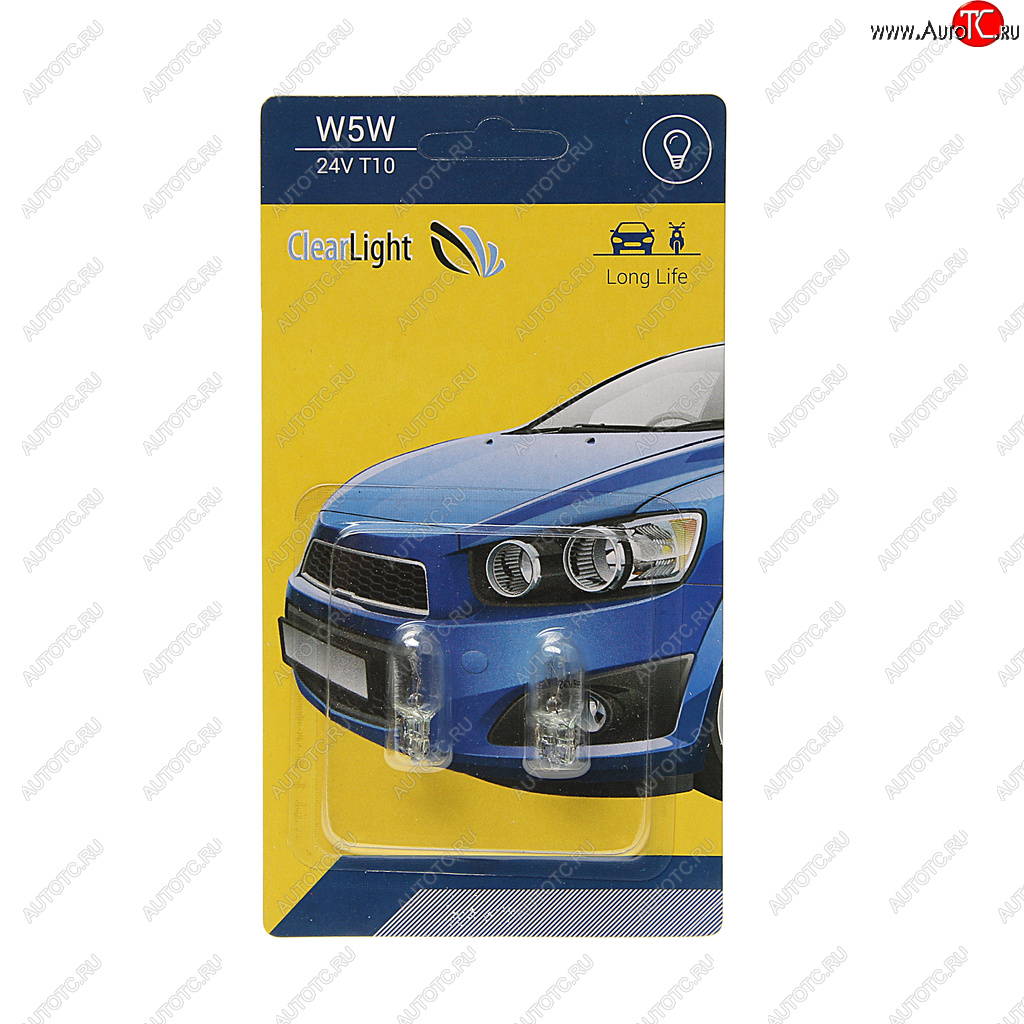55 р. Лампа 24V W5W T10 W2.1x9.5d блистер (2шт.) CLEARLIGHT CLEARLIGHT cl-w5w-24v 2b  с доставкой в г. Кемерово