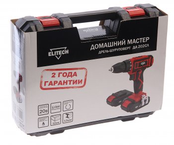 5 899 р. Дрель-шуруповерт аккумуляторный 20.0В 1.7Ач (2 АКБ Li-Ion, кейс) ELITECH ELITECH да 202сл  с доставкой в г. Кемерово. Увеличить фотографию 3