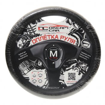 739 р. Оплетка руля (M) 37-39см чернаячерная нить экокожа Стандарт DREAMCAR DREAMCAR dc-000-0880475  с доставкой в г. Кемерово. Увеличить фотографию 1