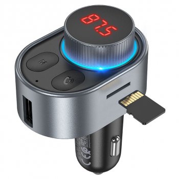 1 279 р. Устройство зарядное в прикуриватель с трансмиттером (bluetooth,hands free) HOCO HOCO e72 metal gray  с доставкой в г. Кемерово. Увеличить фотографию 2