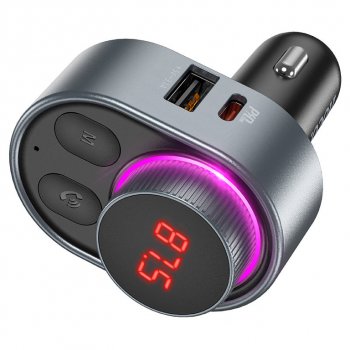 1 279 р. Устройство зарядное в прикуриватель с трансмиттером (bluetooth,hands free) HOCO HOCO e72 metal gray  с доставкой в г. Кемерово. Увеличить фотографию 3