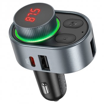 1 279 р. Устройство зарядное в прикуриватель с трансмиттером (bluetooth,hands free) HOCO HOCO e72 metal gray  с доставкой в г. Кемерово. Увеличить фотографию 1