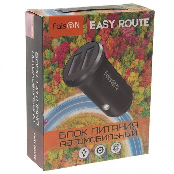 379 р. Устройство зарядное в прикуриватель 2USB 12V FAISON FAISON easy route black  с доставкой в г. Кемерово. Увеличить фотографию 3
