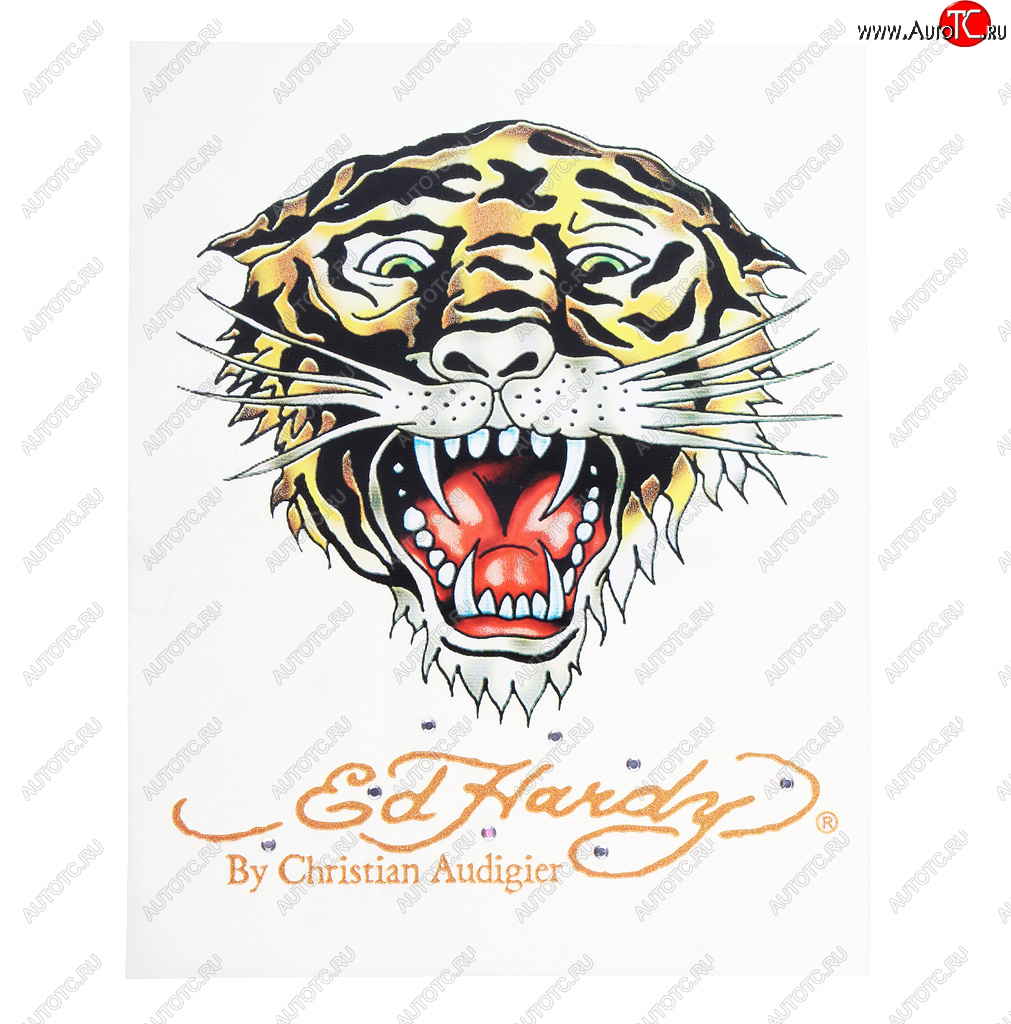 32 р. Наклейка виниловая TIGER 18х23см со стразами ED HARDY ED HARDY eh-00227  с доставкой в г. Кемерово