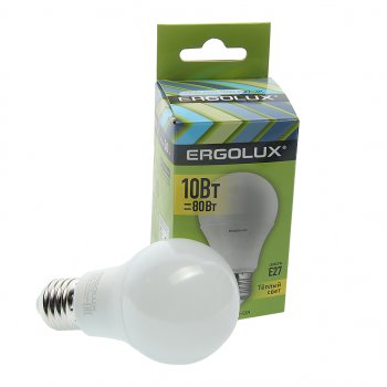 85 р. Лампа светодиодная E27 A60 10W (80W) 220V теплый ERGOLUX ERGOLUX el-led-a60-10w-e27-3k  с доставкой в г. Кемерово. Увеличить фотографию 1