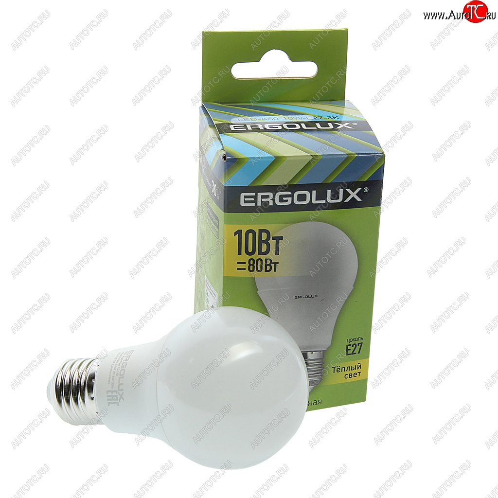 85 р. Лампа светодиодная E27 A60 10W (80W) 220V теплый ERGOLUX ERGOLUX el-led-a60-10w-e27-3k  с доставкой в г. Кемерово