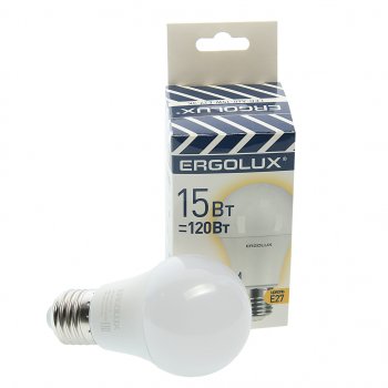 75 р. Лампа светодиодная E27 A60 15W (120W) 220V теплый ERGOLUX ERGOLUX el-led-a60-15w-e27-3k  с доставкой в г. Кемерово. Увеличить фотографию 1