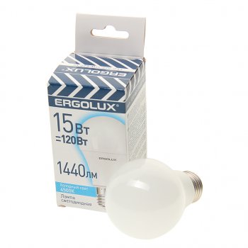 75 р. Лампа светодиодная E27 A60 15W (120W) 220V холодный ERGOLUX ERGOLUX el-led-a60-15w-e27-4k  с доставкой в г. Кемерово. Увеличить фотографию 1