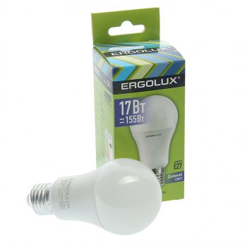 124 р. Лампа светодиодная E27 A60 17W (155W) 220V холодный ERGOLUX ERGOLUX el-led-a60-17w-e27-6k  с доставкой в г. Кемерово. Увеличить фотографию 1