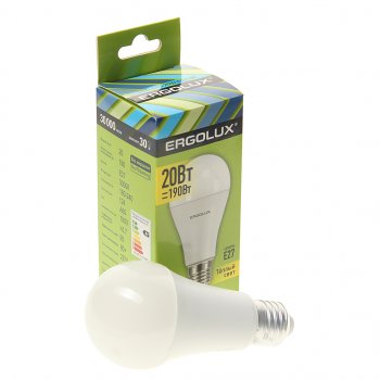 132 р. Лампа светодиодная E27 A60 20W (190W) 220V теплый ERGOLUX ERGOLUX el-led-a65-20w-e27-3k  с доставкой в г. Кемерово. Увеличить фотографию 1