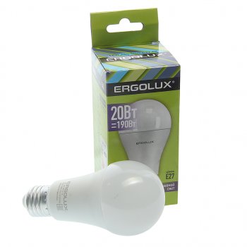 132 р. Лампа светодиодная E27 A65 20W (190W) 220V холодный ERGOLUX ERGOLUX el-led-a65-20w-e27-6k  с доставкой в г. Кемерово. Увеличить фотографию 1