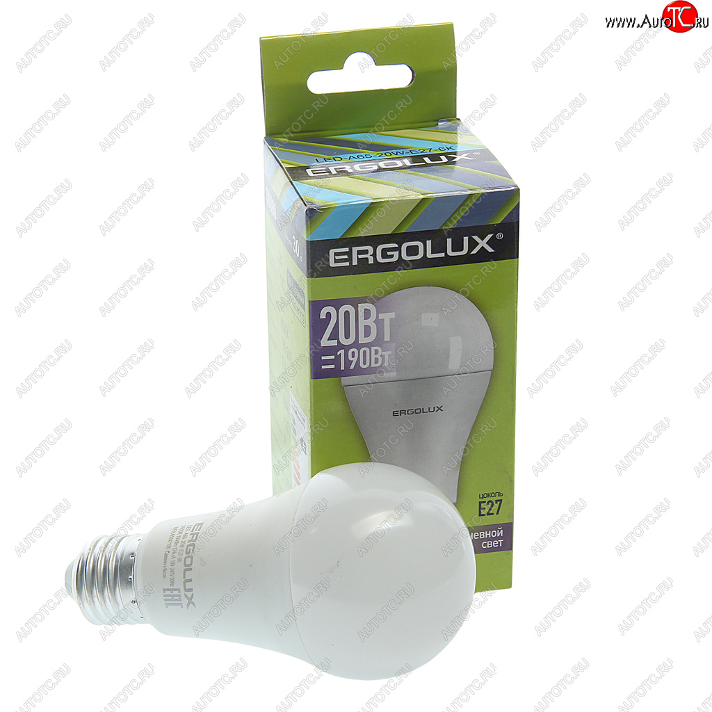 132 р. Лампа светодиодная E27 A65 20W (190W) 220V холодный ERGOLUX ERGOLUX el-led-a65-20w-e27-6k  с доставкой в г. Кемерово