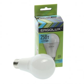 186 р. Лампа светодиодная E27 A65 25W (225W) 220V холодный ERGOLUX ERGOLUX el-led-a65-25w-e27-4k  с доставкой в г. Кемерово. Увеличить фотографию 1