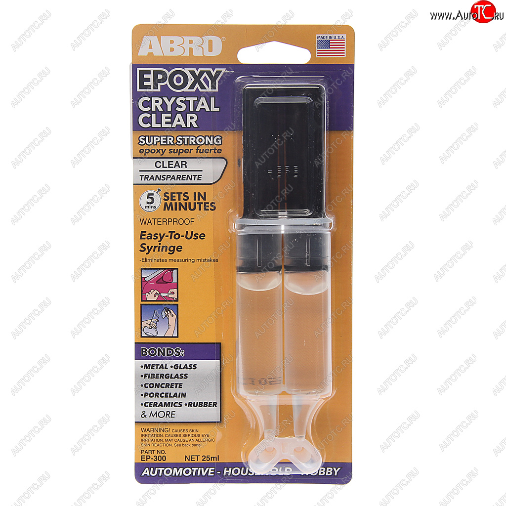 539 р. Клей эпоксидный двухкомпонентный прозрачный 25мл шприц Epoxy ABRO ABRO ep-300  с доставкой в г. Кемерово