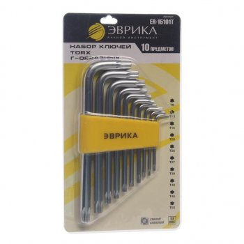 359 р. Набор ключей TORX T9-Т50 Г-образных 10 предметов ЭВРИКА ЭВРИКА er-15101t  с доставкой в г. Кемерово. Увеличить фотографию 1