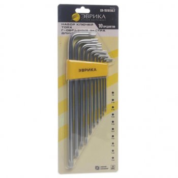 479 р. Набор ключей TORX T9-Т50 Г-образных экстрадлинных 10 предметов ЭВРИКА ЭВРИКА er-15101xlt  с доставкой в г. Кемерово. Увеличить фотографию 1