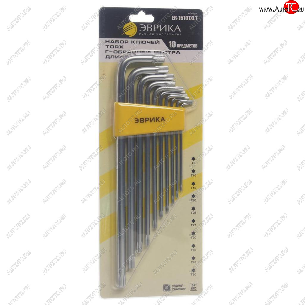 479 р. Набор ключей TORX T9-Т50 Г-образных экстрадлинных 10 предметов ЭВРИКА ЭВРИКА er-15101xlt  с доставкой в г. Кемерово