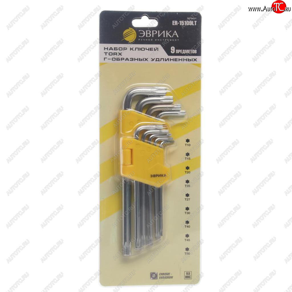 469 р. Набор ключей TORX T10-Т50 Г-образных удлиненных 9 предметов ЭВРИКА ЭВРИКА er-15109lt  с доставкой в г. Кемерово