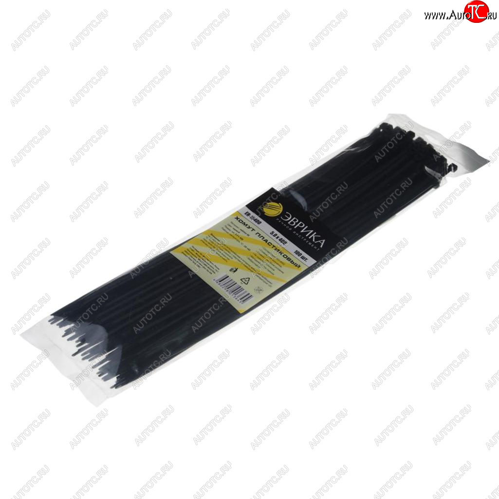 439 р. Хомут-стяжка 400х5.0 пластик черный (100шт.) ЭВРИКА ЭВРИКА er-15400  с доставкой в г. Кемерово