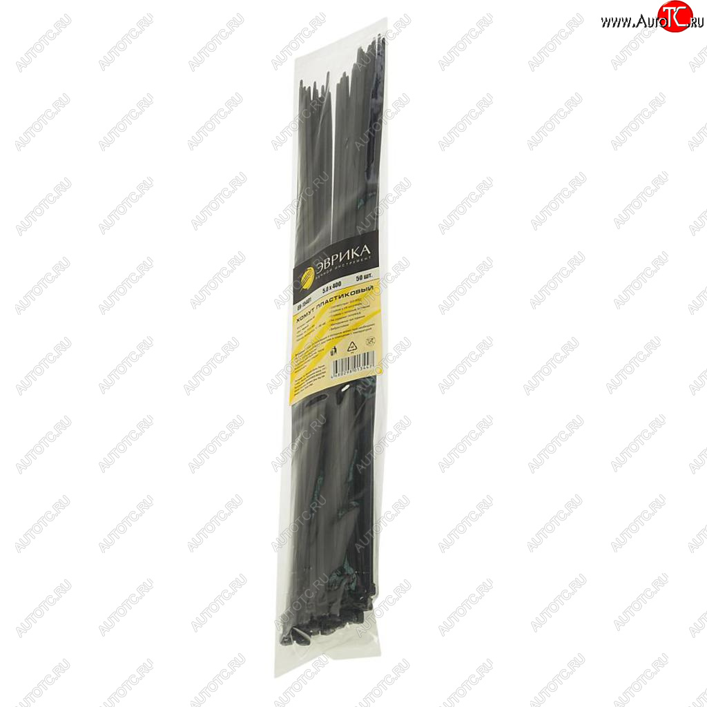 192 р. Хомут-стяжка 400х5.0 пластик черный (50шт.) ЭВРИКА ЭВРИКА er-15401  с доставкой в г. Кемерово