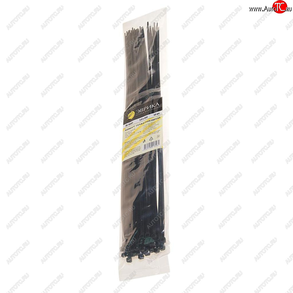 231 р. Хомут-стяжка 450х5.0 пластик черный (50шт.) ЭВРИКА ЭВРИКА er-15451  с доставкой в г. Кемерово