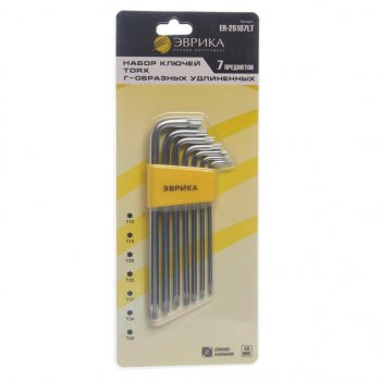 379 р. Набор ключей TORX T10-Т40 Г-образных удлиненных 7 предметов ЭВРИКА ЭВРИКА er-25107lt  с доставкой в г. Кемерово. Увеличить фотографию 1