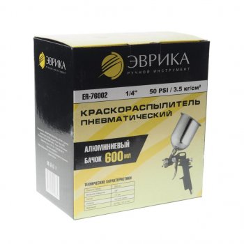 1 369 р. Краскораспылитель пневматический с верхним бачком 0.6л 1.5мм 160-230лмин. 14 ЭВРИКА ЭВРИКА er-76002  с доставкой в г. Кемерово. Увеличить фотографию 4