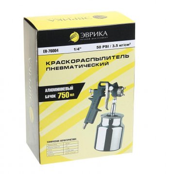 1 399 р. Краскораспылитель пневматический с нижним бачком 0.75л 1.5мм 110-200лмин. 14 ЭВРИКА ЭВРИКА er-76004  с доставкой в г. Кемерово. Увеличить фотографию 4