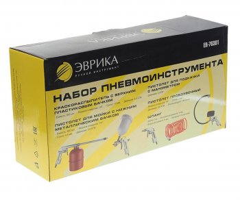 2 999 р. Набор пневмоинструмента (краскораспылитель верх.нижн. бак,пистолет обдувочн.для подкачки) ЭВРИКА ЭВРИКА er-76301  с доставкой в г. Кемерово. Увеличить фотографию 3