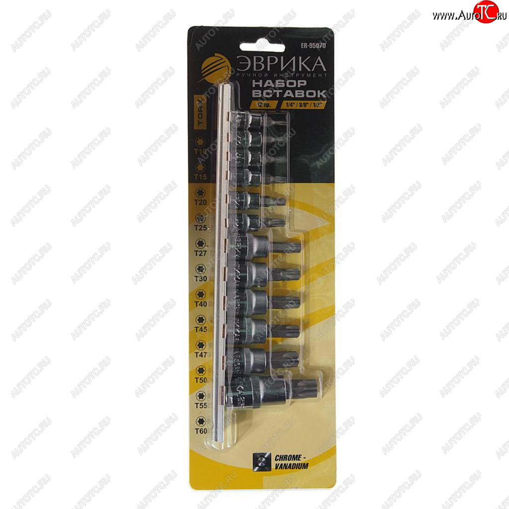 919 р. Набор бит-головок 14, 38, 12 TORX T10-T60 12 предметов ЭВРИКА ЭВРИКА er-95070  с доставкой в г. Кемерово