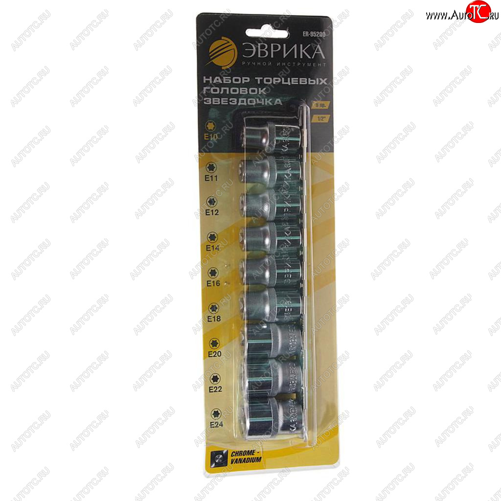 989 р. Набор головок торцевых 12 TORX Е10-E24 9 предметов ЭВРИКА ЭВРИКА er-95200  с доставкой в г. Кемерово
