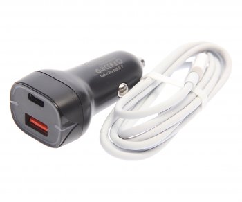 619 р. Устройство зарядное в прикуриватель 1USB + 1 Type C 12V кабель USB Type C EARLDOM EARLDOM es-cc2c black  с доставкой в г. Кемерово. Увеличить фотографию 1