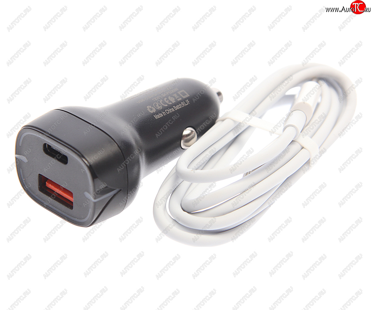 619 р. Устройство зарядное в прикуриватель 1USB + 1 Type C 12V кабель USB Type C EARLDOM EARLDOM es-cc2c black  с доставкой в г. Кемерово