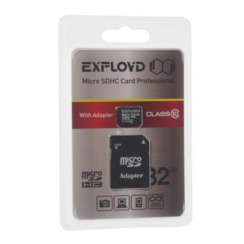 399 р. Карта памяти 32GB MicroSD class 10 + SD адаптер EXPLOYD EXPLOYD ex032gcsdhc10-ad  с доставкой в г. Кемерово. Увеличить фотографию 1