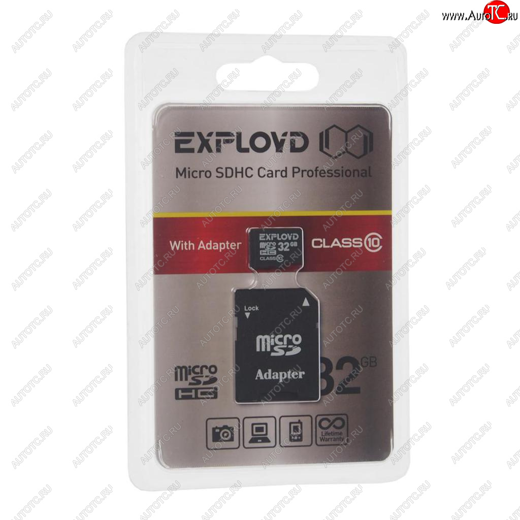 399 р. Карта памяти 32GB MicroSD class 10 + SD адаптер EXPLOYD EXPLOYD ex032gcsdhc10-ad  с доставкой в г. Кемерово