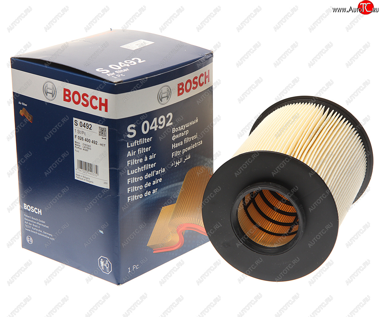 1 099 р. Фильтр воздушный FORD Focus 2,3,Kuga (08-) VOLVO S40 (07-) (круглый) BOSCH BOSCH f026400492  с доставкой в г. Кемерово