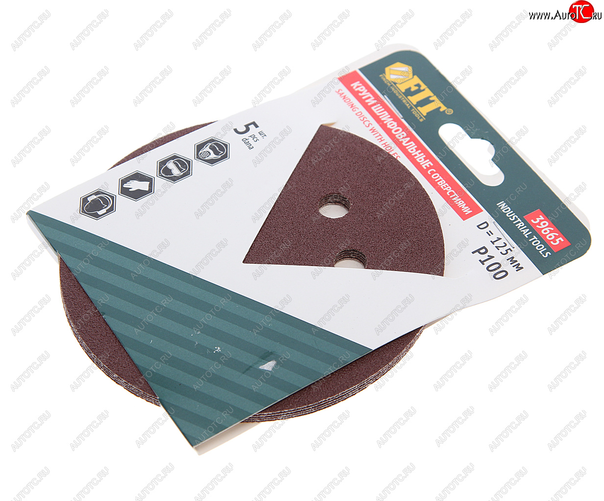 99 р. Бумага наждачная на липучке D125 P100 8 отверстий 5шт. FIT FIT fit-39665  с доставкой в г. Кемерово