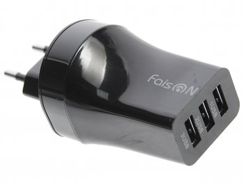 379 р. Устройство зарядное в розетку 3 USB 2.1A FAISON FAISON fs-z-1-978 black  с доставкой в г. Кемерово. Увеличить фотографию 1