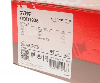 5 749 р. Колодки тормозные передние (4шт.) TRW BMW 1 серия F21 хэтчбэк 3 дв. 2-ой рестайлинг (2017-2020)  с доставкой в г. Кемерово. Увеличить фотографию 2