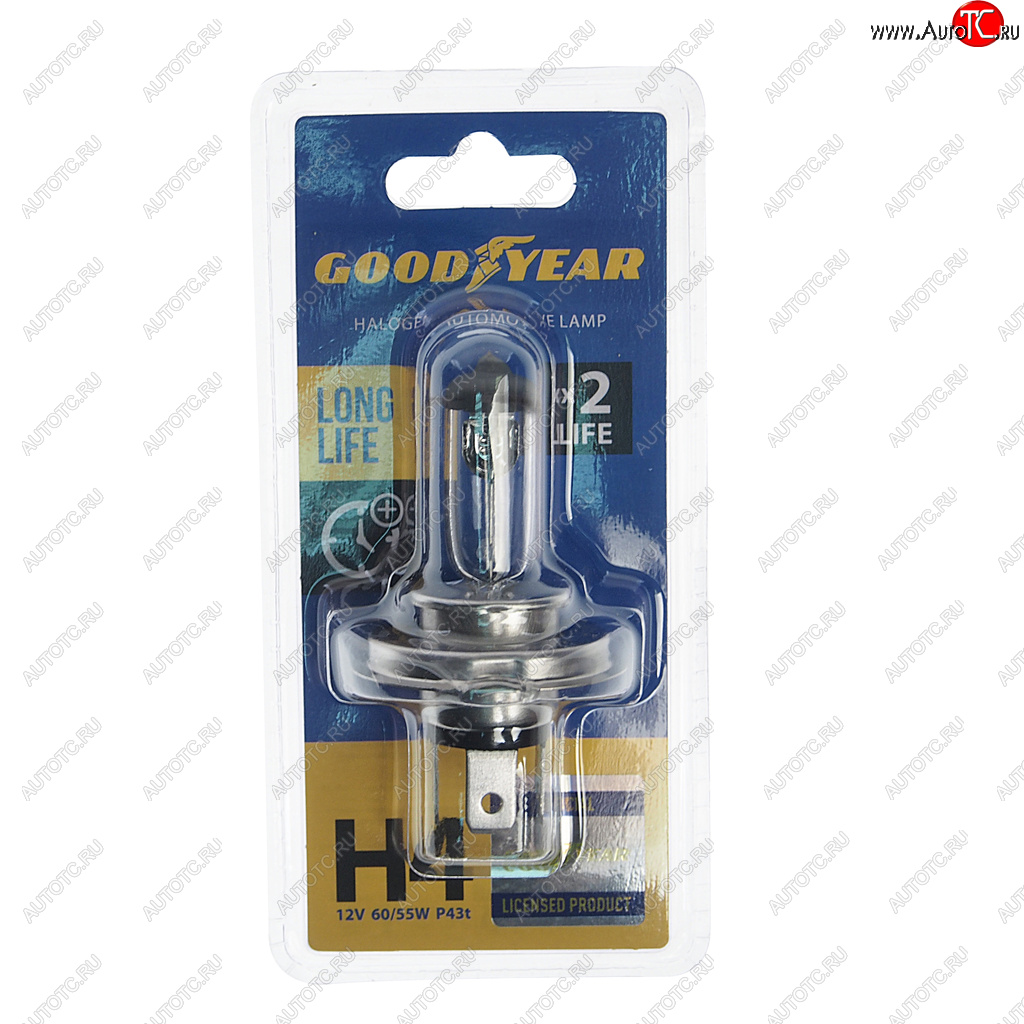 489 р. Лампа 12V H4 6055W P43t блистер (1шт.) Long Life GOODYEAR GOODYEAR gy014123  с доставкой в г. Кемерово