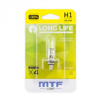 258 р. Лампа 12V H1 55W P14.5s +30% блистер (1шт.) Long Life MTF MTF hll1201b  с доставкой в г. Кемерово. Увеличить фотографию 3