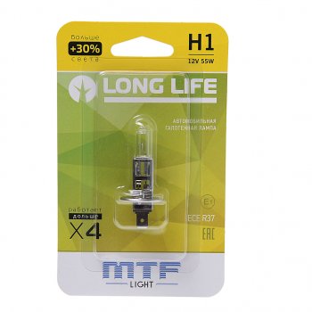 258 р. Лампа 12V H1 55W P14.5s +30% блистер (1шт.) Long Life MTF MTF hll1201b  с доставкой в г. Кемерово. Увеличить фотографию 1