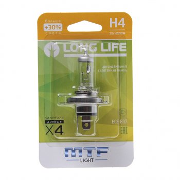 359 р. Лампа 12V H4 6055W P43t +30% блистер (1шт.) Long Life MTF MTF hll1204b  с доставкой в г. Кемерово. Увеличить фотографию 1