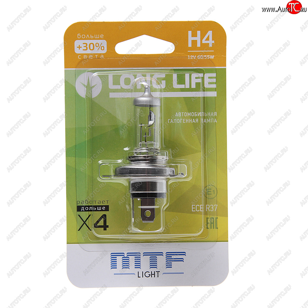 359 р. Лампа 12V H4 6055W P43t +30% блистер (1шт.) Long Life MTF MTF hll1204b  с доставкой в г. Кемерово