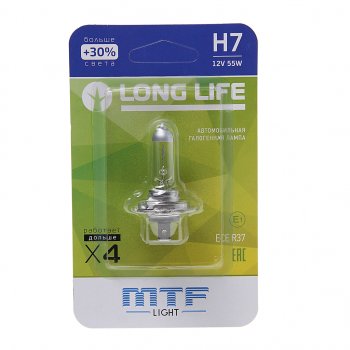 469 р. Лампа 12V H7 55W PX26d +30% блистер (1шт.) Long Life MTF MTF hll1207b  с доставкой в г. Кемерово. Увеличить фотографию 1