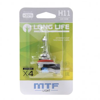589 р. Лампа 12V H11 55W PGJ19-2 +30% блистер (1шт.) Long Life MTF MTF hll1211b  с доставкой в г. Кемерово. Увеличить фотографию 1